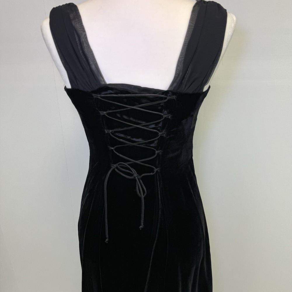 Vintage 80s Positively Ellyn Corset Black Velvet Goth Prom Cocktail Dress union - Picture 10 of 16